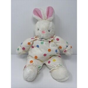 Vintage Polka Dot Bunny Rabbit Prestige Clown White Plush Stuffed 16" 1987 PTC